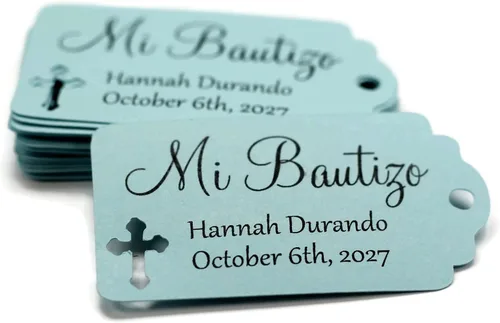 Miniatura 10 de Etiquetas Mi Bautizo – Etiquetas personalizadas para bautismo – 20 unidades (gris claro)