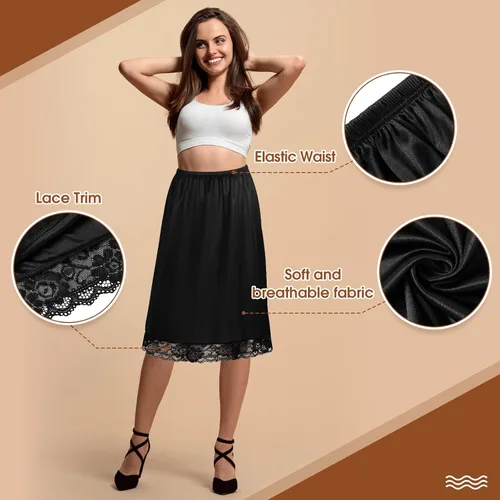 Miniatura 3 de Zhanmai 3 piezas de medias ranuras para debajo de los vestidos, falda extensores, falda para mujer, medio deslizante, satén, antiestática, encaje