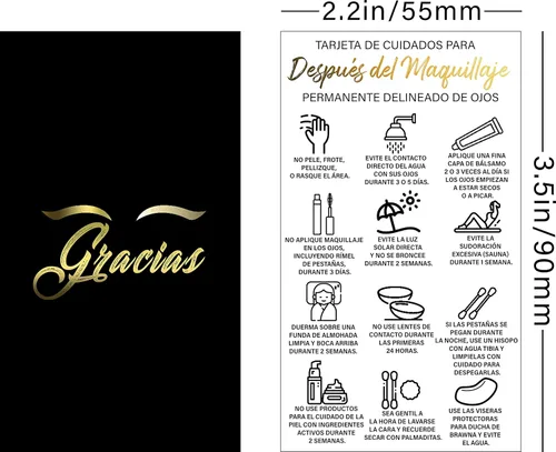 Miniatura 2 de BRAWNA 100 unidades de tarjetas de agradecimiento para cuidado posterior del delineador de ojos PMU español, tarjeta de cuidado para después