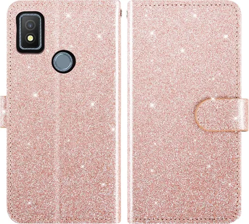 Miniatura 4 de Asuwish Funda para teléfono Cricket Icon 4 con protector de pantalla de vidrio templado y accesorios para celda, ranura para tarjetero, función Oro