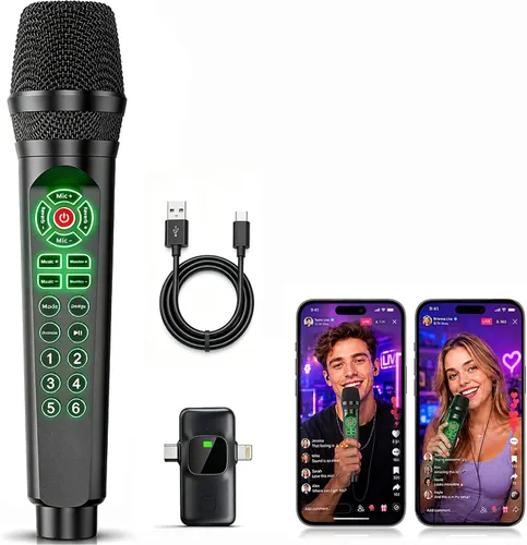 Facmogu MC9 - Micrófono de karaoke y transmisión en vivo con tarjeta de sonido integrada para principiantes de TikTok YouTube, efectos de sonido de