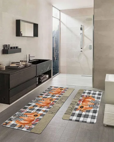 Miniatura 2 de Tapete de baño de acuarela de calabaza para bañera, antideslizante, de secado rápido y absorbente, tierra de diatomeas, fregadero, dormitorio