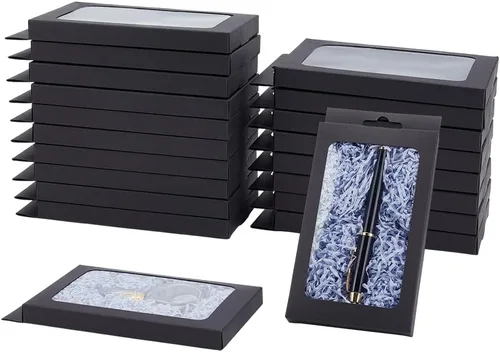 Miniatura 11 de BENECREAT Paquete de 30 cajas rectangulares de papel kraft marrón de 3.3 x 2.3 x 1 pulgadas con ventana transparente para regalos de boda, fiesta