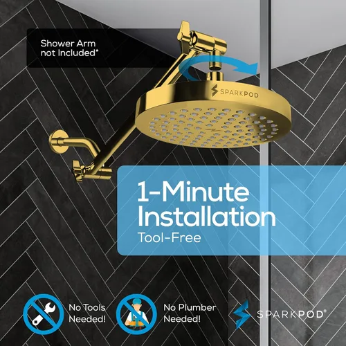 Miniatura 5 de SparkPod Cabezal de regadera – Lluvia de alta presión – Diseño de lujo de calidad premium – Instalación en 1 minuto – Reemplazo ajustable fácil