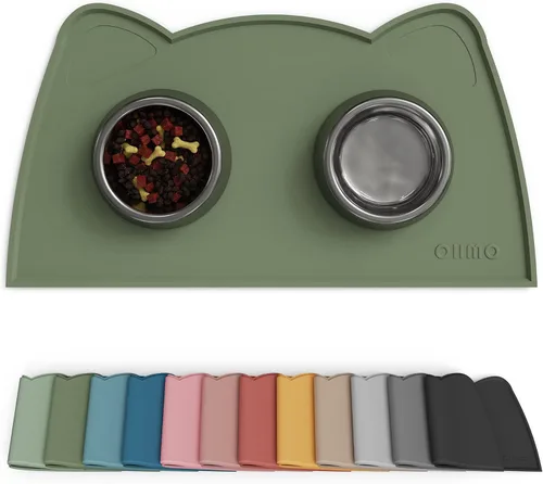 OHMO - Tapete de silicona para comida para gatos, tapete de alimentación de mascotas para el piso, antideslizante e impermeable, bandeja para agua