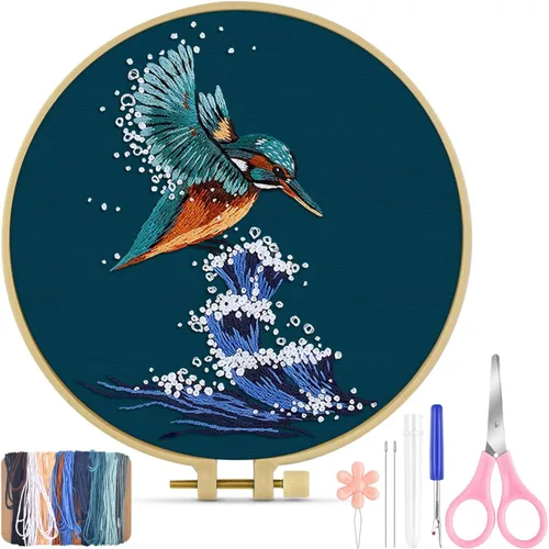 Miniatura 19 de TINDTOP Kit de Bordado para Principiantes Adultos, Kit de Bordado de Pájaros para Principiantes, Incluye Tela de Bordado Aros Hilos para Amantes