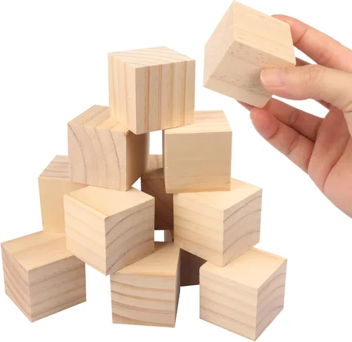 Miniatura 3 de 72 paquetes de bloques de madera para manualidades, cubos de madera de pino de 1.57 pulgadas, cubos de madera de 4 x 4 x 4 cm para pintar, estampar