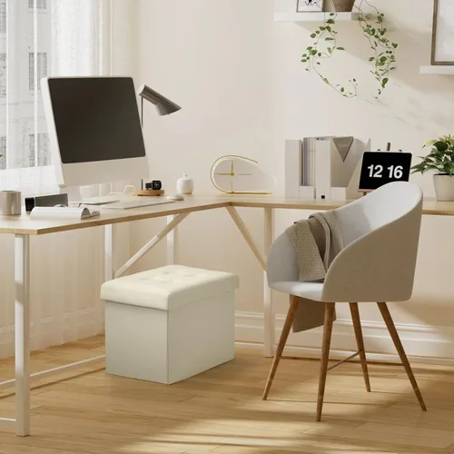 Miniatura 7 de Bsketa Otomana de Almacenamiento, Taburete Plegable con Asiento Acolchado de Espuma Más Gruesa, Otomana Pequeña de Cuero para Almacenamiento, Banco
