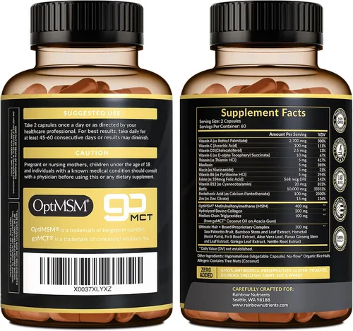 Miniatura 8 de Vitaminas para el crecimiento del cabello y la barba para hombres Biotina 10,000 mcg, colágeno, OptiMSM® patentado, goMCT®, serenoa Suministro