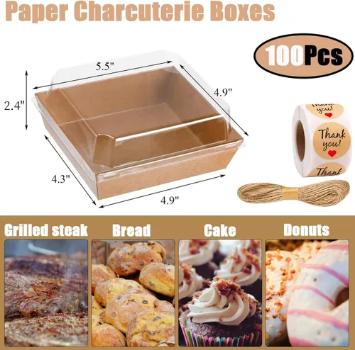 Miniatura 2 de 100 unidades de cajas para charcutería con tapas transparentes - Envases de comida ecológicos, portátiles y a prueba de fugas para varios manjares
