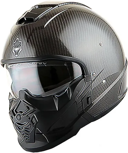 Martian Genuine Real Carbon Fiber Motorcycle Full Face Helmet HB-B2 Open Face Glossy Carbon Black, DOT Approved