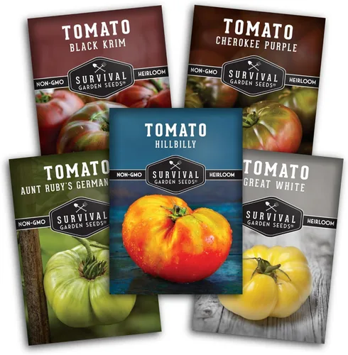 Semillas de tomate coloridas reliquia, paquete variado de 5 con tomates raros no transgénicos para plantar | Black Krim, Cherokee Purple, Hillbilly,