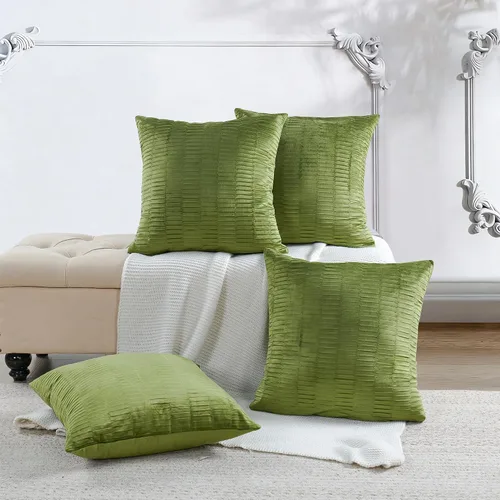 Miniatura 17 de Juego de 2 fundas de almohada decorativas de terciopelo a rayas plisadas de 14 x 26 pulgadas, funda de cojín rectangular suave y elegante para sofá