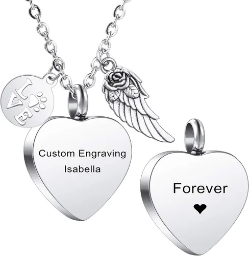Miniatura 16 de MeMeDIY Collar personalizado con dije de urna de cenizas con estampado de pata de corazón, nombre personalizado, foto, fecha para mujeres, hombres