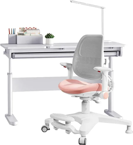 Miniatura 16 de FCD Escritorio y silla para niños, juego de escritorio y silla de estudio ergonómico, multifuncional, ajustable, mesa de dibujo y estación
