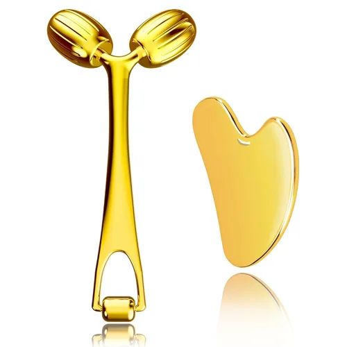 Yeamon Gua Sha - Juego de herramientas faciales y rodillo facial, herramienta de masaje facial para la rutina de cuidado de la piel de las mujeres,