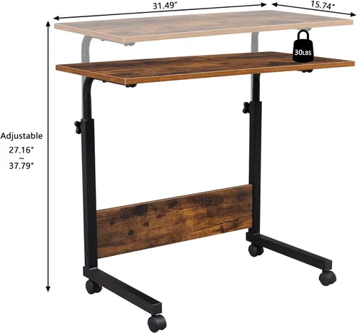 Miniatura 3 de HomVent Mesa de TV ajustable con ruedas, mesa lateral para aperitivos con ruedas, mesa portátil en forma de C, mesa de mesa móvil de madera