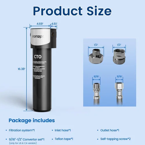 Miniatura 7 de Vortopt Filtración de agua, filtro de agua Q5-C2 para debajo del fregadero, purificador de agua certificado NSF/ANSI 42 para fregadero, flujo