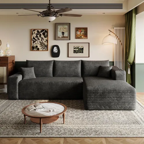 Miniatura 17 de Sofá modular en forma de L de 96 pulgadas con diván, moderno y cómodo sofá de pana para sala de estar, sofá de espuma viscoelástica, no requiere