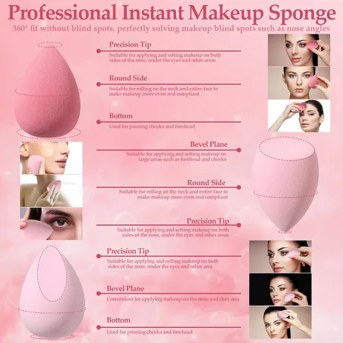 Miniatura 4 de Juego de 14 esponjas de maquillaje, esponjas mezcladoras de belleza con 4 borlas de polvo y 4 mini esponjas de maquillaje para el Día de San Rosa