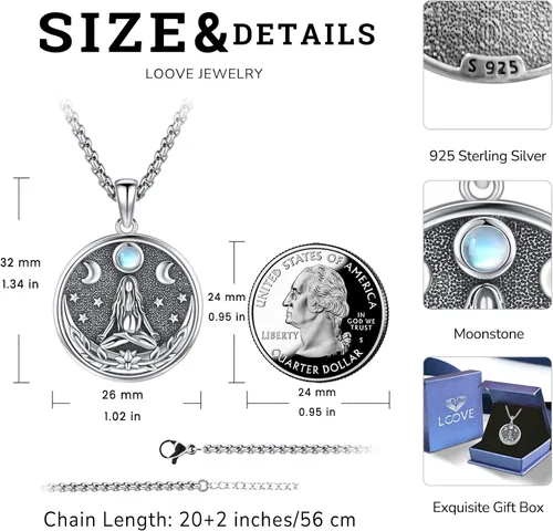 Miniatura 162 de Collar de pentagrama de plata de ley con triple luna, diosa celta, nudo celta, nudo de brujas, Ankh, sol y luna, Hécate, lilith, Santa Muerte