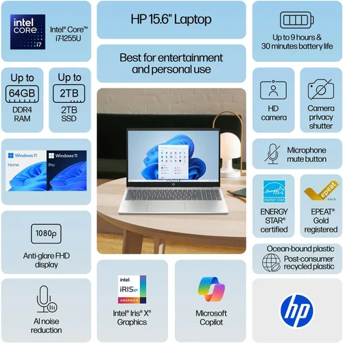 Miniatura 3 de HP Ultrabook Laptop FHD de 15.6 pulgadas para negocios y académicos, potente Intel Core i7-1255U hasta 4.7 GHz, 24 GB de RAM, almacenamiento de 1 TB