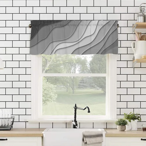 Miniatura 4 de Cortina de cenefa negra degradada para ventanas de kithchen, negro, blanco, gris, degradado, moderno, abstracto, geométrico, cenefa con bolsillo
