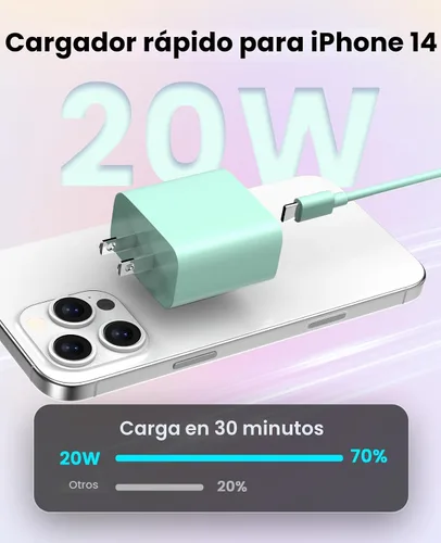 Miniatura 2 de FEEL2NICE Cargador de iPhone de carga rápida, paquete de 2 bloques de carga de pared tipo C con 2 unidades [6 pies y 10 pies] USB C a Lightning Verde