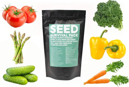 Shop Succulents | Kit de jardín de supervivencia de emergencia | 14,000 semillas de reliquia sin OMG con larga vida útil, 38 paquetes variados de