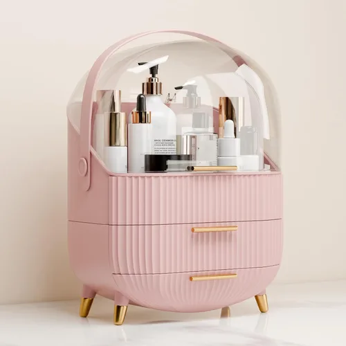 Miniatura 6 de lurcns Organizador de maquillaje y almacenamiento para cosméticos, cuidado de la piel con tapa y cajones, vitrinas para encimera, baño, regalos