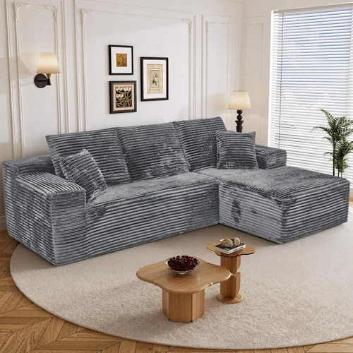 Miniatura 46 de Sofá seccional sin costuras de 108" en forma de L para sala de estar, cómodo sofá de corduroy con chaise, amplios reposabrazos, asiento profundo