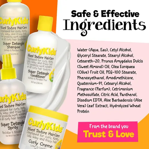 Miniatura 8 de Ccurlykids conjunto mixto de pelo Haircare Super desenredante champú acondicionador de 8.0 ounce, 8.0 ounce, spray 6.0 ounce, rizado Crème
