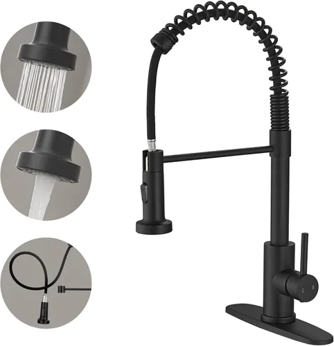 Miniatura 7 de VOTON Grifos de Cocina con Rociador Extraíble, Grifo de Fregadero Comercial de Primavera, Acero Inoxidable, Dorado Cepillado, Grifo Abatible de Una