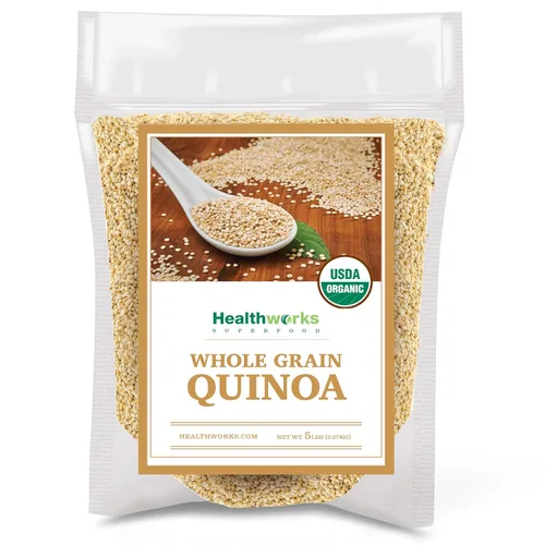Healthworks Superfoods Quinoa orgánica de grano entero blanco crudo, 80 onzas / 5 libras, proteína, fibra y hierro, origen peruano, sustituto de