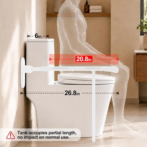Miniatura 4 de SPECILITE Barra de agarre resistente para inodoro, soporte resistente de 440 libras, rieles de seguridad con pasamanos antideslizantes e