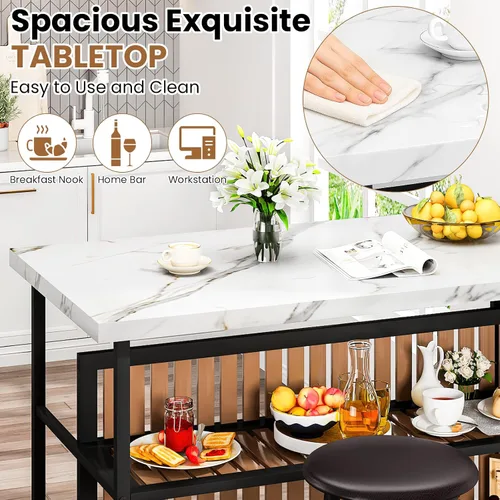 Miniatura 5 de DKLGG Isla de cocina con taburetes y almacenamiento, juego de mesa de comedor moderno para 2, juegos de cocina y comedor de 3 piezas, mesa de isla