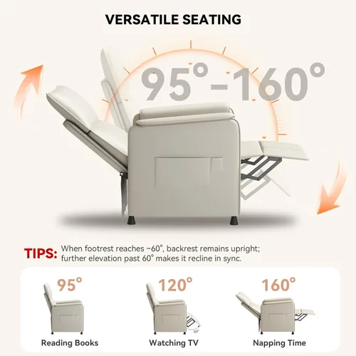 Miniatura 5 de Silla reclinable, reclinable eléctrico ajustable de piel sintética con control remoto y respaldo acolchado, asiento de sofá individual reclinable