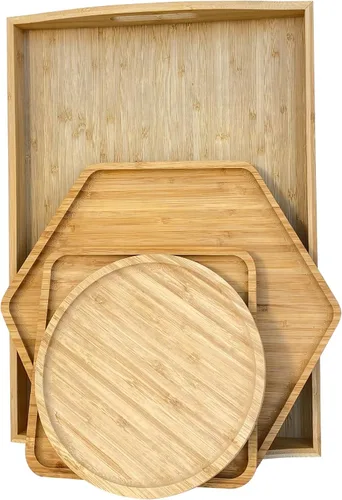 Miniatura 7 de Bandejas de bambú con tablas de cortar 16.5"x11.8" (42x30cm con asa, el set incluye platos de 0.63" (1.6cm) de grosor 1xHexágono 12.5" (32cm) +