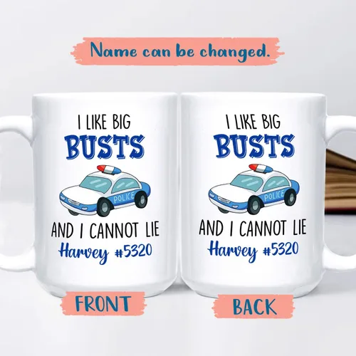 Miniatura 2 de Taza de café personalizada con nombre de oficial de policía, regalo para hombres y mujeres, taza de café con texto en inglés "I Like Big Busts And I