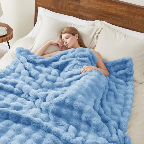 Miniatura 2 de L'AGRATY - Manta de piel sintética de 50" x 60" de lujo, suave y esponjosa, de pelo de conejo, para cama, sofá o diván - Manta mullida y decorativa