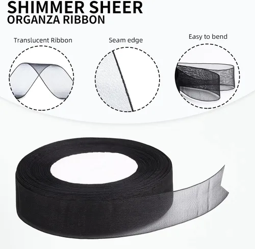 Miniatura 3 de molshine Cinta de organza transparente brillante de 50 yardas x 1 pulgada, cintas de tela de gasa para ramos de guirnaldas, lazo, boda, envoltura