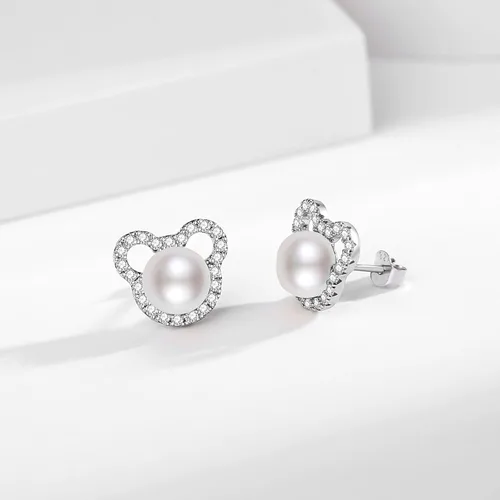 Miniatura 19 de Aretes de perlas de Mickey para mujer, plata de ley S925 y circón, perlas cultivadas de agua dulce, regalos de joyería de Mickey Mouse para mamá