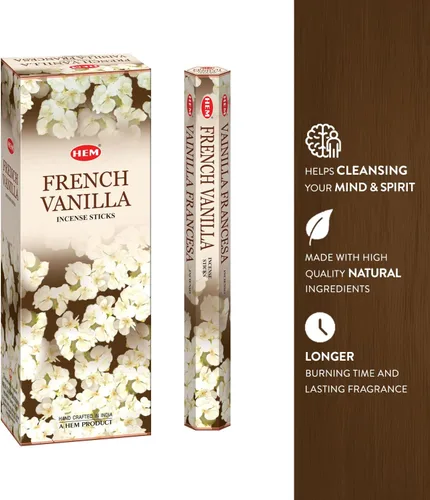Miniatura 3 de HEM Incienso de vainilla francesa – Caja de 120 varillas (6 paquetes) – Aroma dulce y acogedor para meditación, yoga, alivio del estrés y refresco