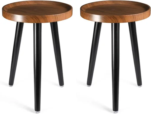 Miniatura 14 de KGPLOME Soporte para plantas de interior, mesa de madera de mediados de siglo con acabado de nogal, soporte alto para maceta, mesa auxiliar redonda