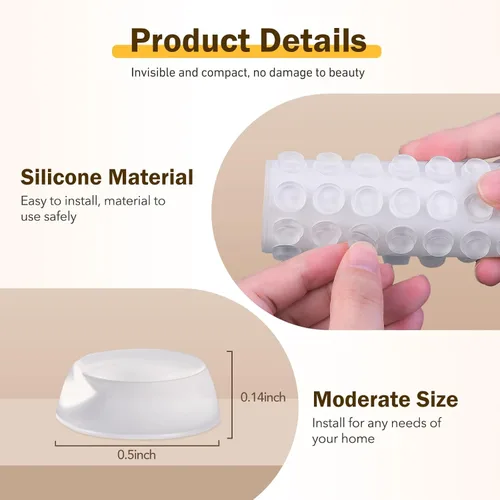 Miniatura 2 de 240 piezas de topes para puertas de gabinete, 1/2 pulgada de diámetro, autoadhesivos transparentes para puertas de armarios de cocina, cajones