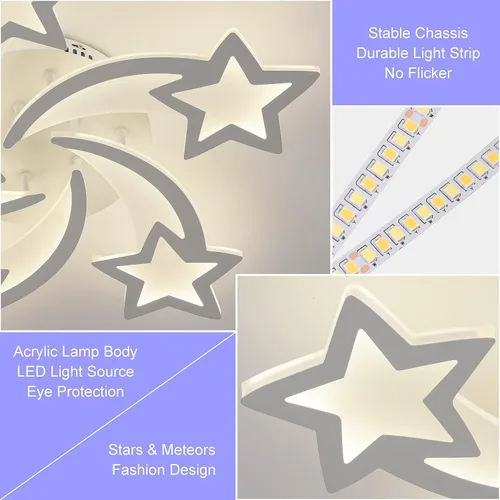 Miniatura 5 de STCH Lámpara de techo LED moderna regulable, lámpara de techo moderna de estrella de 25.6 pulgadas, lámpara de techo LED de montaje empotrado