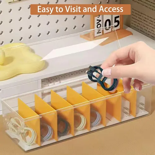 Miniatura 3 de Paquete de 2 cajas organizadoras de cables transparentes con tapa, organizador de almacenamiento de cable de carga de plástico, organizadores