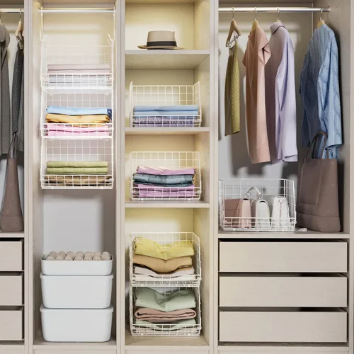 Miniatura 9 de X-cosrack Organizador de armario plegable de 3 niveles, estantes de ropa con 5 ganchos en S, para montaje en pared y armario de alambre para Blanco