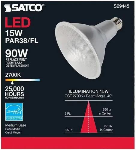 Miniatura 8 de Satco S29445-Bombilla LED PAR38 de 15 vatios; 2700 K (6 bombillas LED)