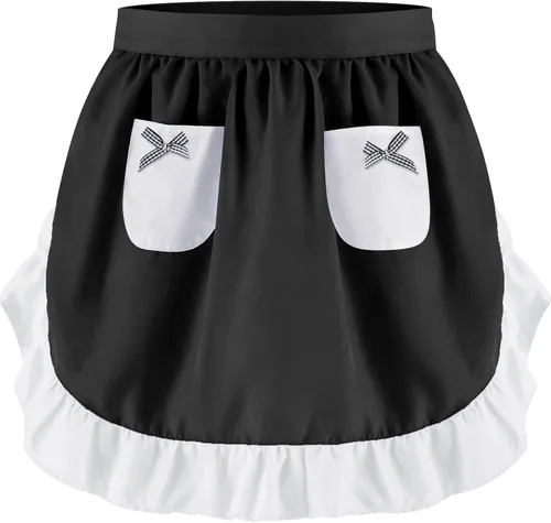 Miniatura 10 de Geyoga Delantales para mujeres con bolsillos Cocina Cocinando Camarera Sirvienta Delantal Falda Vintage Lindo Volantes Vestido Disfraz, Blanco